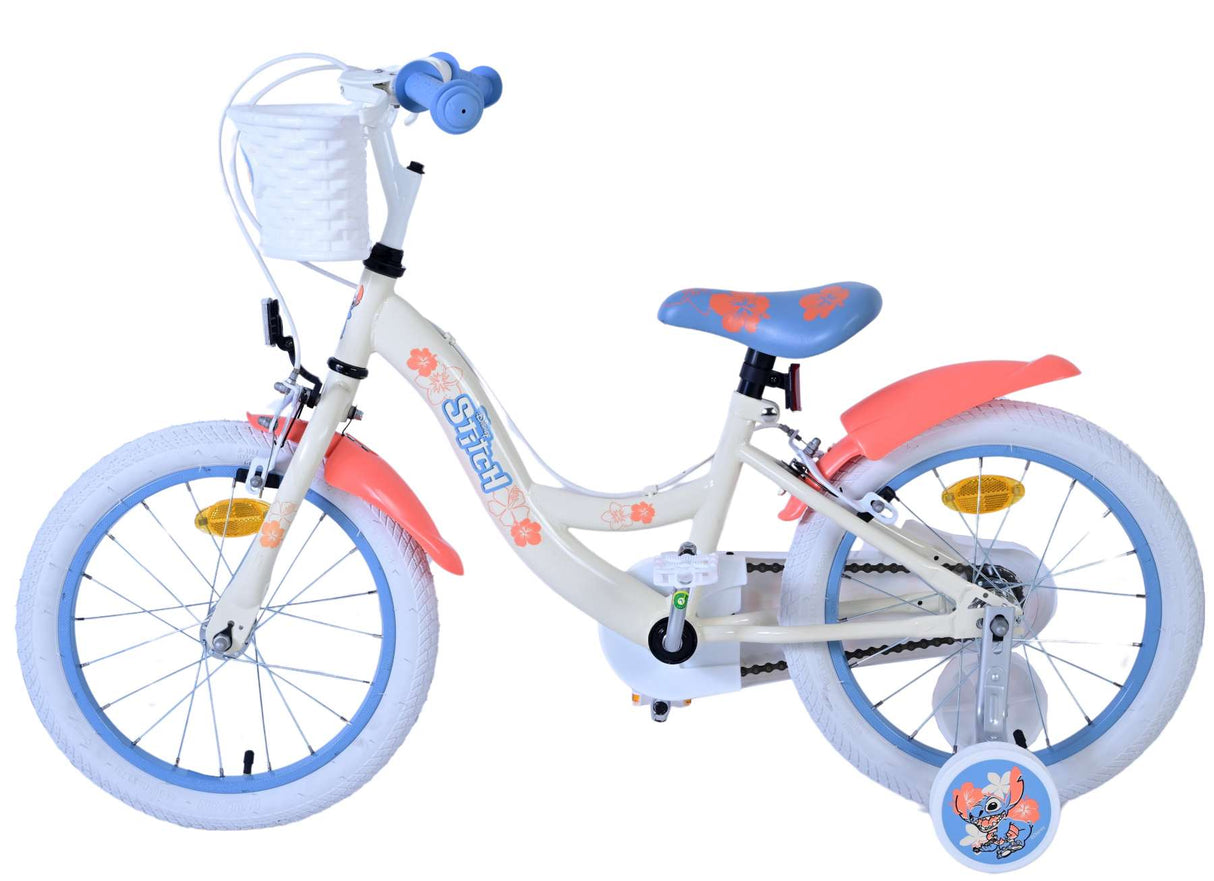 Stitch Stitch Kinderfahrrad Mädchen 16 Zoll Creme Koralle Blau Zwei Handbremsen