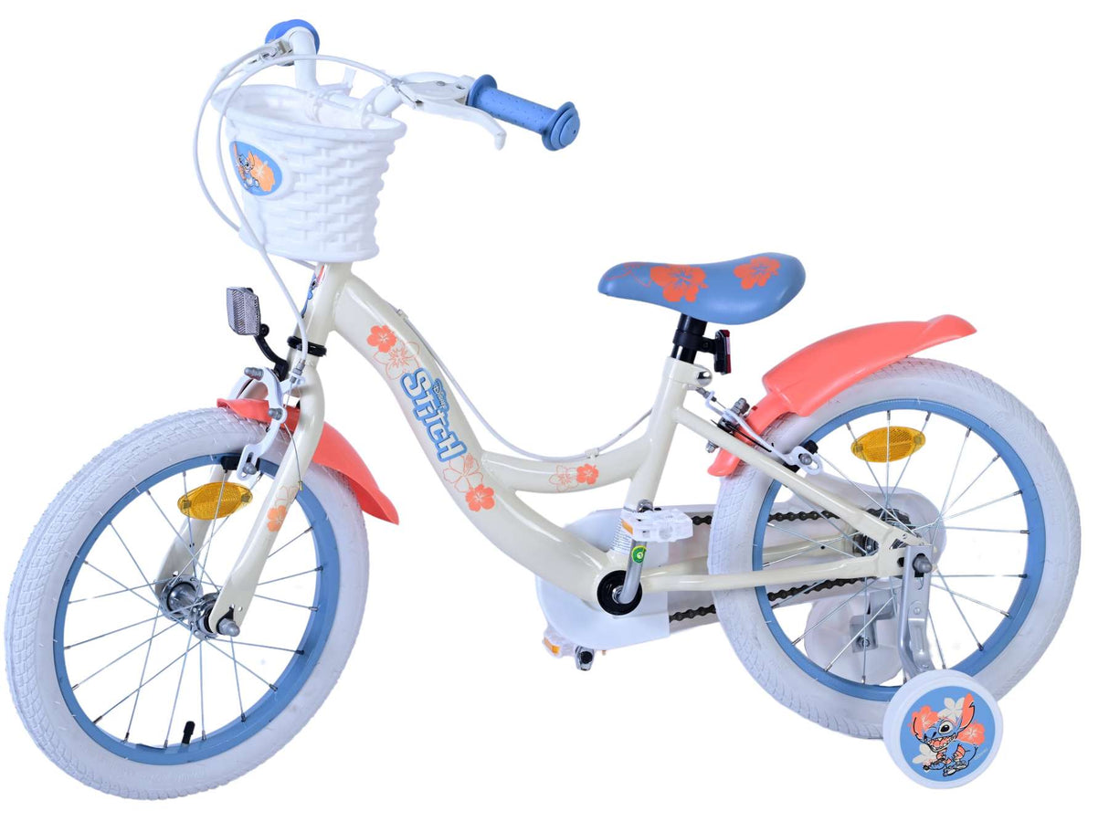 Stitch Stitch Kinderfahrrad Mädchen 16 Zoll Creme Koralle Blau Zwei Handbremsen