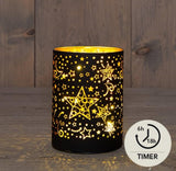 Anna's collection tafellamp led cylinder met sterren glas zwart ø 9x12cm werkt op 3xaa batterijen met timer