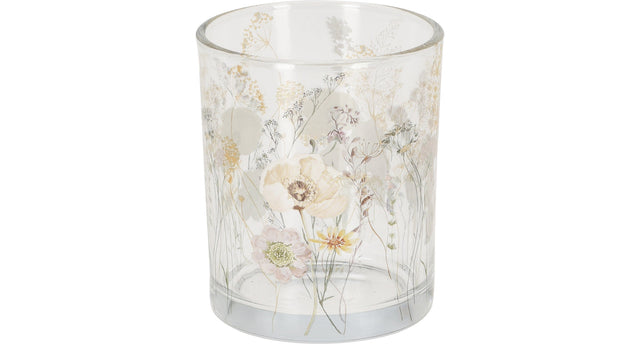 Theelichthouder glas met bloemprint d7 h8cm