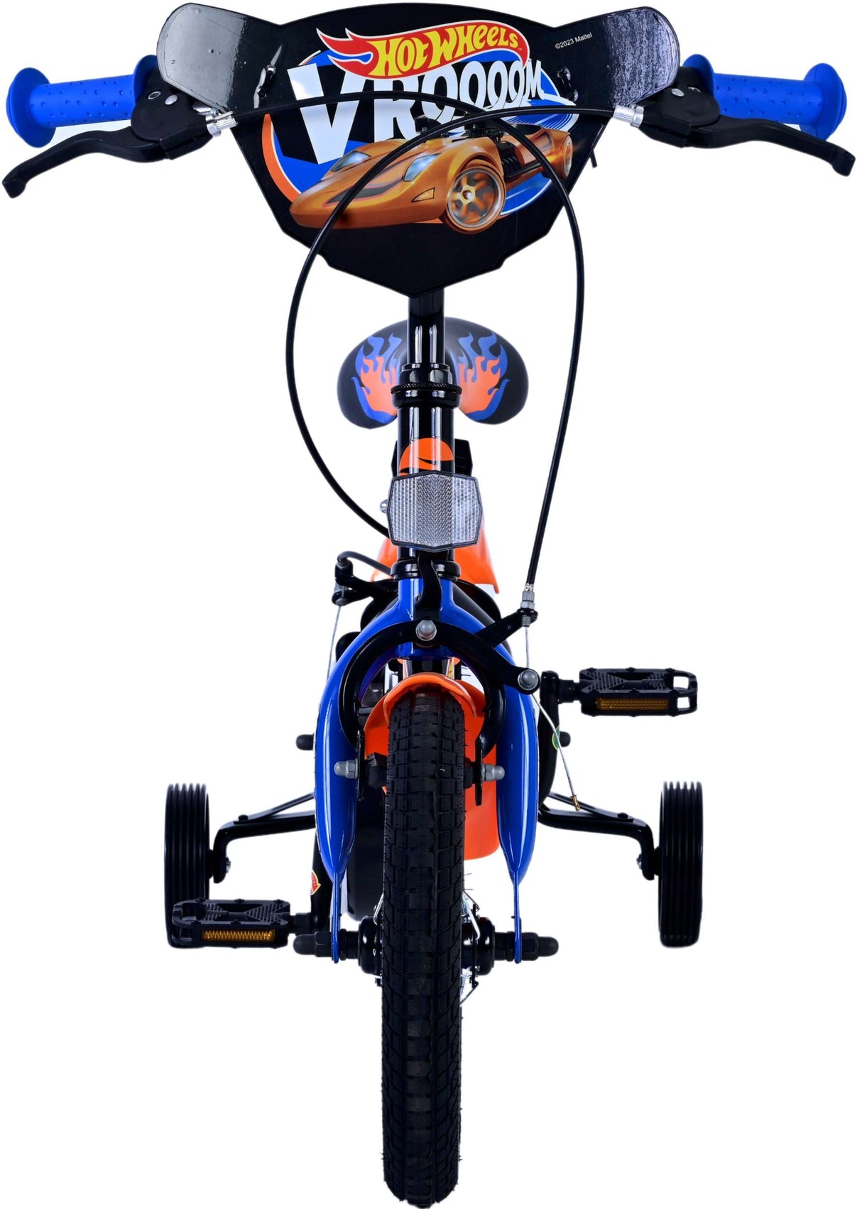 Volare hot wheels kinderfiets - jongens - 12 inch - zwart oranje blauw - twee handremmen