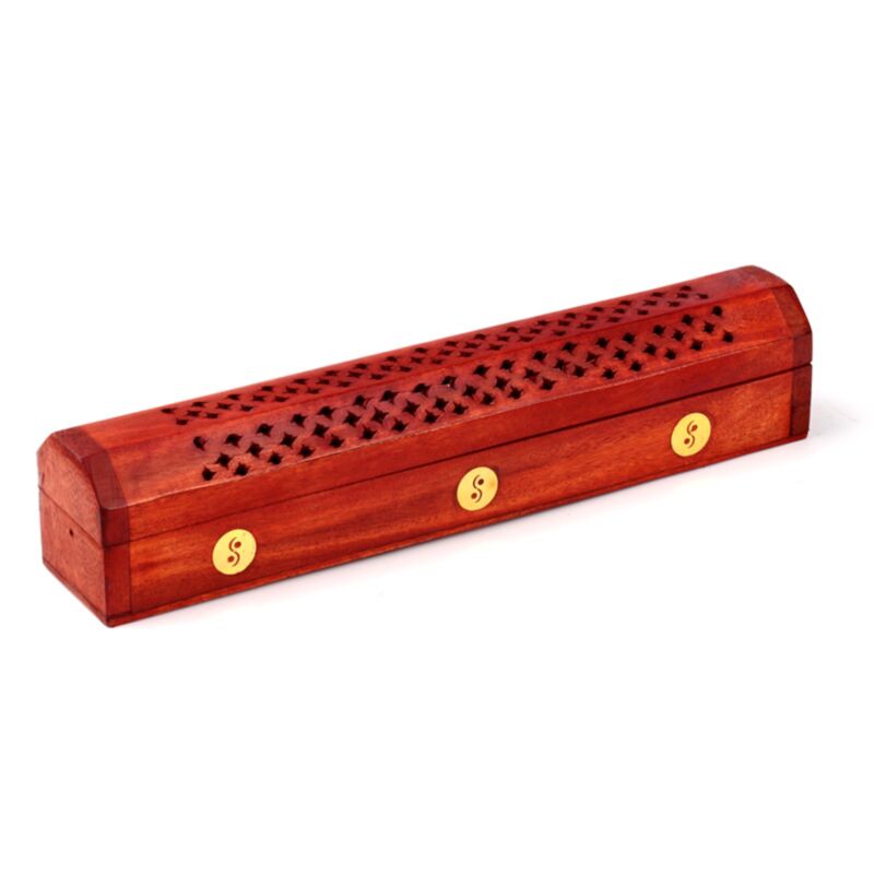 Räucherstäbchenhalter aus Mangoholz mit Yin-Yang-Inlay