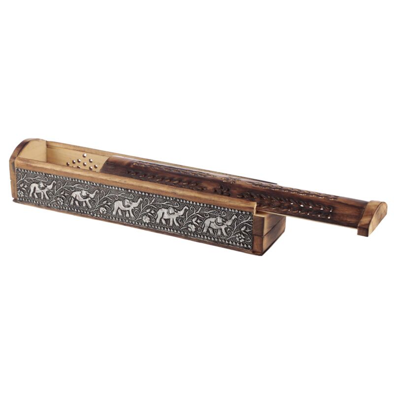 Elefanten-Räucherstäbchenhalter mit Schiebedeckel aus Mangoholz