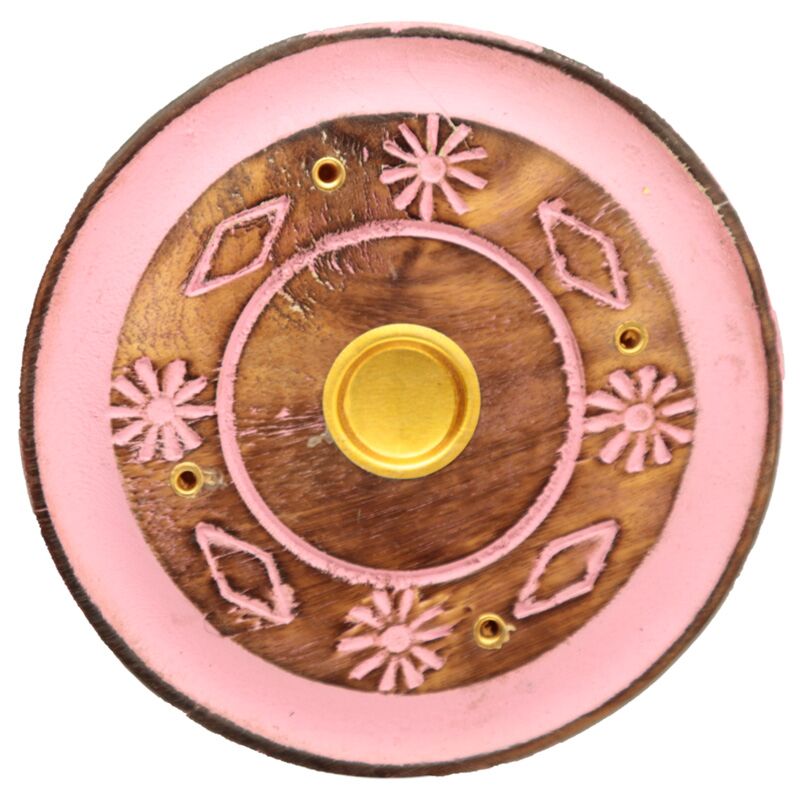 Runder Räucherstäbchenhalter mit Rosenblüten aus Mangoholz