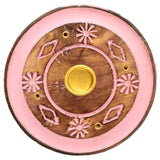 Runder Räucherstäbchenhalter mit Rosenblüten aus Mangoholz