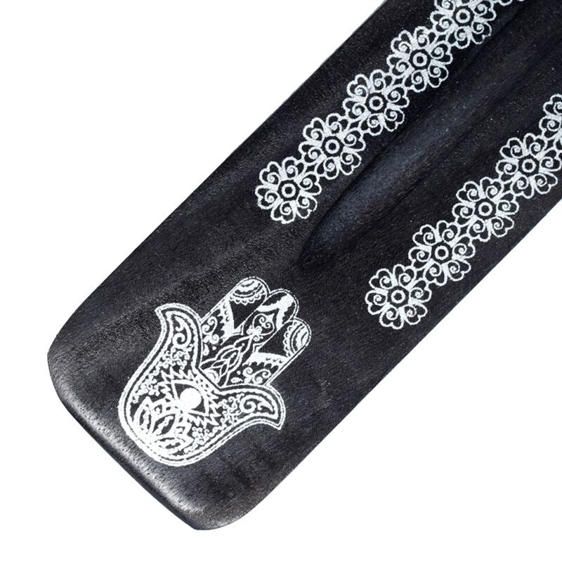 Handgefertigter Hamsa-Räucherstäbchenhalter aus Mangoholz