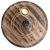 Runder Hamsa-Räucherstäbchenhalter aus Mangoholz