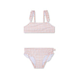 Sonnenuntergangsgitter | Orange-weißer UV-Bikini für Mädchen
