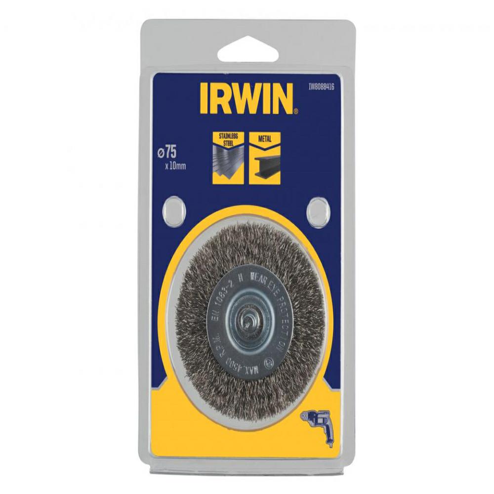 Irwin schijfborstel met doorn 75mm x 10mm inox