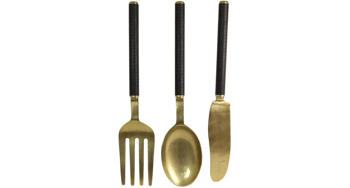 Set 3 wall decoration cutlery aluminium gold 20x8x90cm