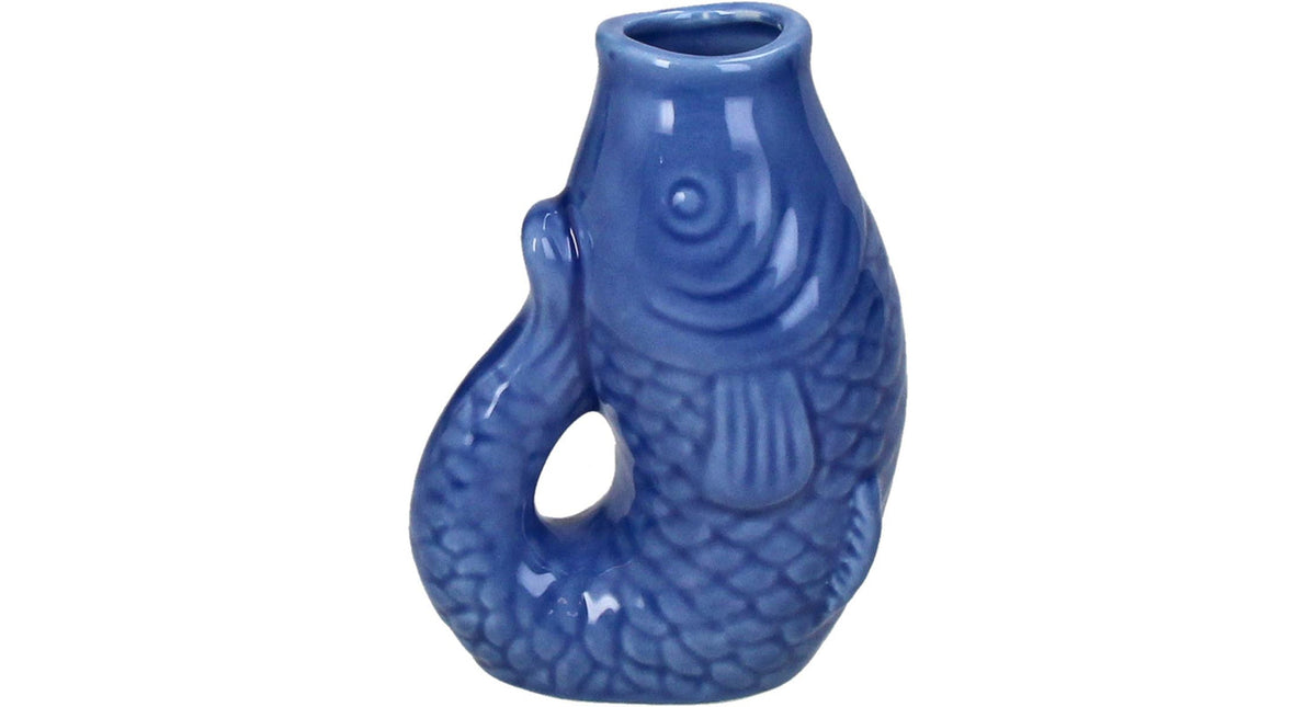 Vase fish stoneware blue 8x5.5x11.3cm