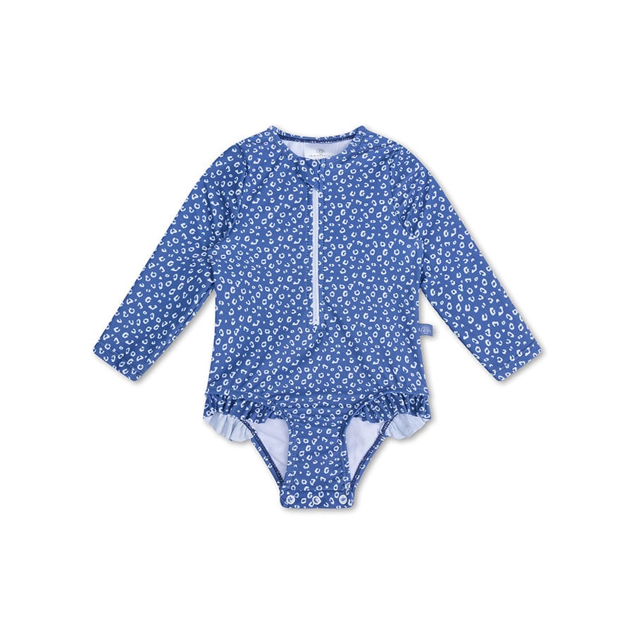 Leopard | Blauer UV-Badeanzug für Mädchen mit langen Ärmeln