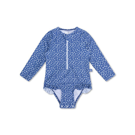 Leopard | Blauer UV-Badeanzug für Mädchen mit langen Ärmeln