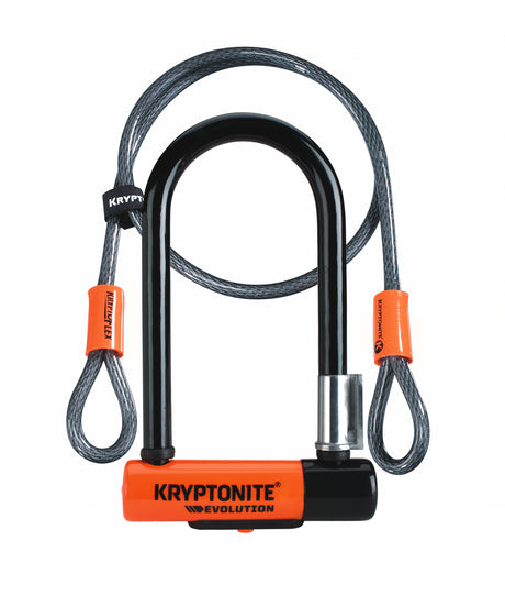 Kryptonite Evolution Mini-7 Bügelschloss mit Kabel – Fahrrad – Art-2-Schloss – Bügelschloss (Elektro-)Fahrrad – 17,8 x 8,3 cm – Kabel 120 cm lang – Orange Schwarz