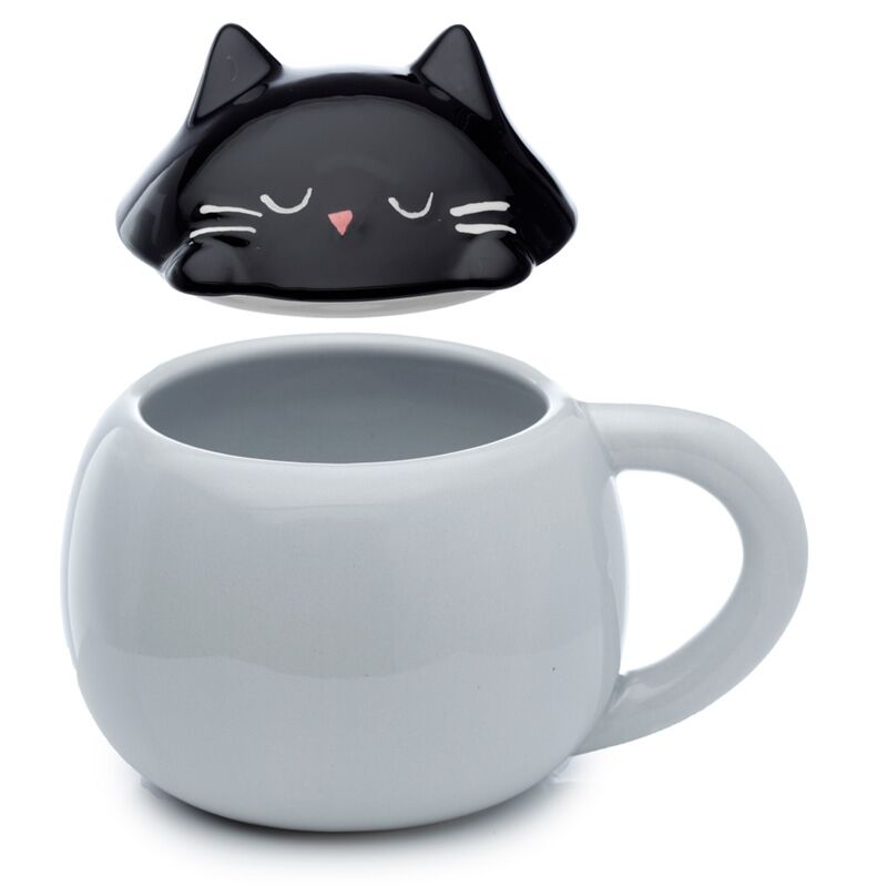 Feline feine Keramiktasse in Katzendeckelform