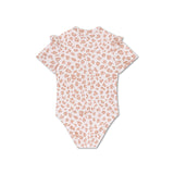 Leopard | Beigefarbener UV-Badeanzug für Mädchen mit kurzen Ärmeln