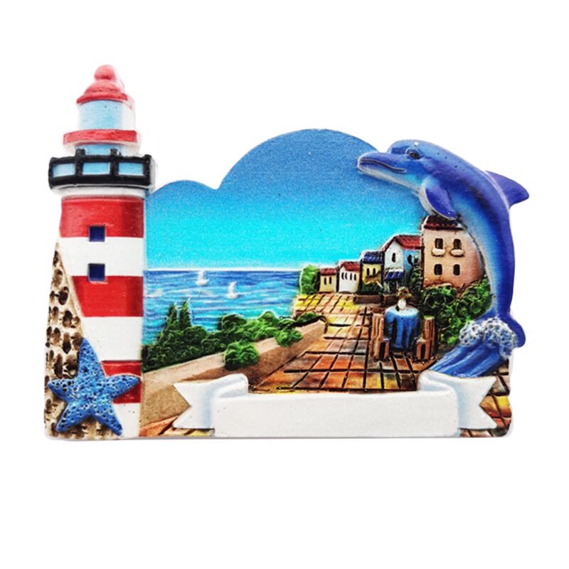 Leuchtturm-Delfin 3D-Seestrand-Souvenirmagnet
