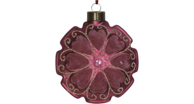 Ornament disk flower velvet mauve 10cm