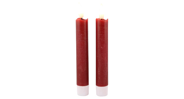 Led dinerkaars 15cm rustiek rood set 2 met timer (excl. 1xaaa)