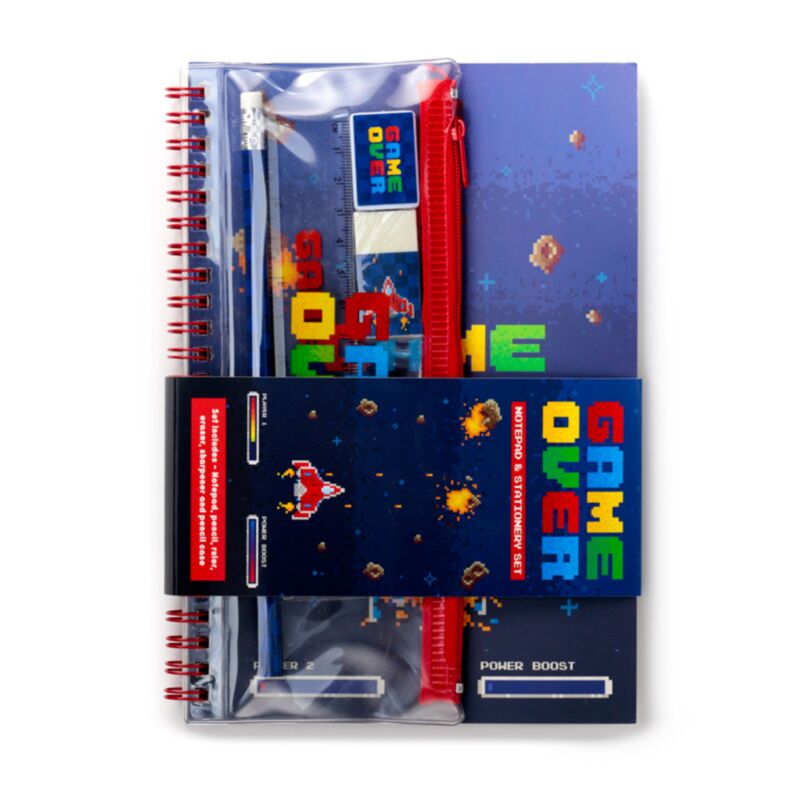 Game Over Ring A5-Notizbuch, 6-teiliges Schreibset