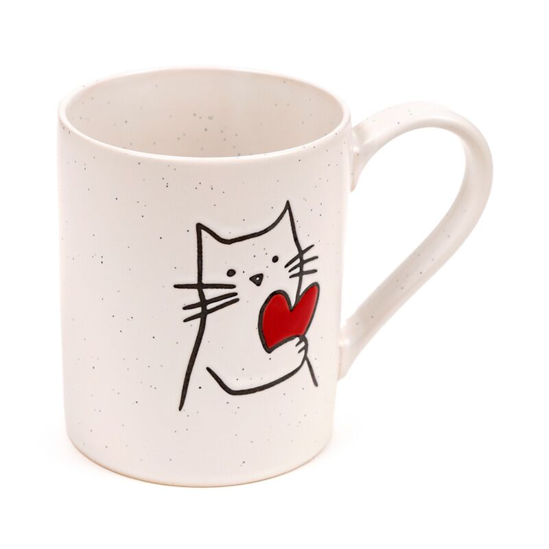 Tasse aus Steinzeug mit Katze und Herz
