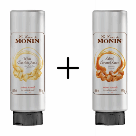 Monin-Topping aus weißer Schokolade + Topping aus gesalzenem Karamell