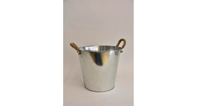 Zink emmer met jute oren d28 h25,5cm