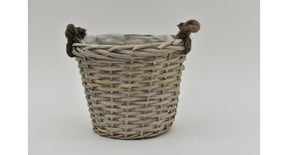 Oorpot riet met jute oren 24x19cm grijs