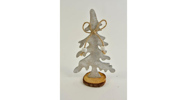 Houten kerstboom hanger grijs op voet naturel 15x9x5cm