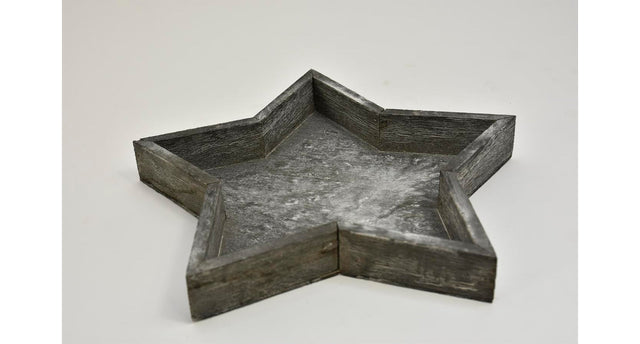 Houten tray ster grey-wash 25x25x3cm