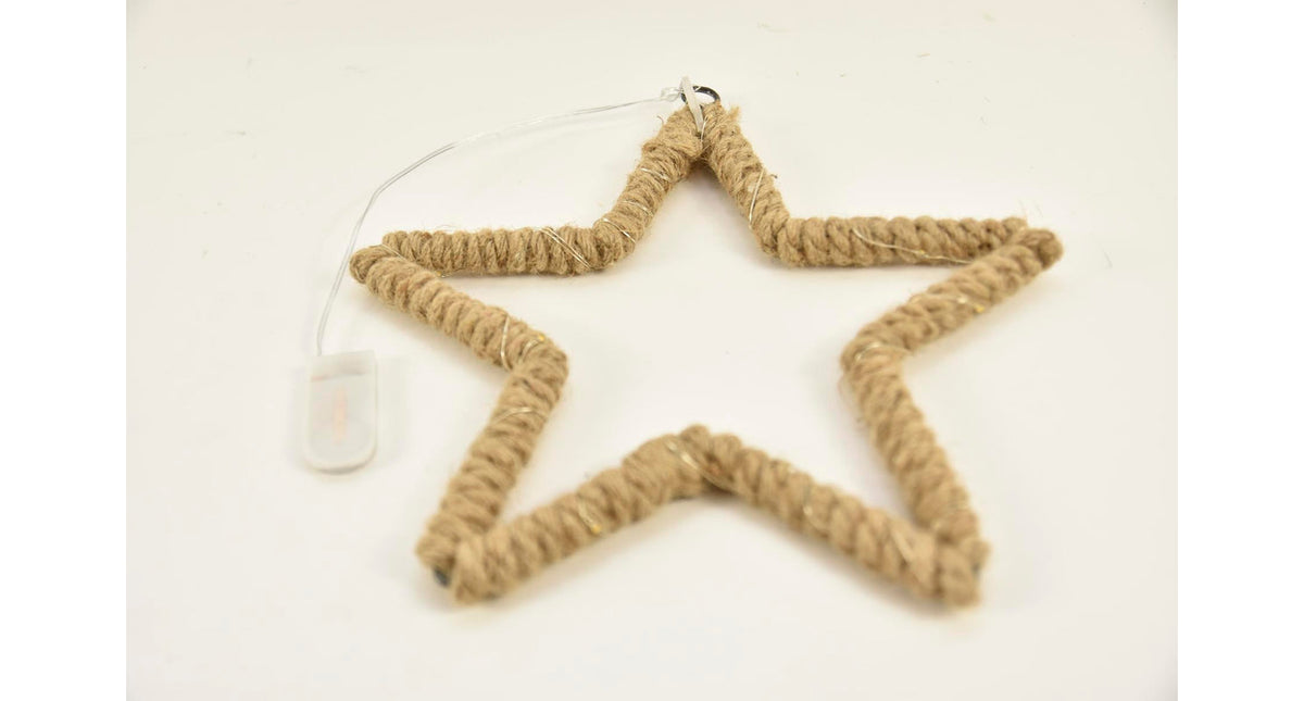 Jute touw ster 25x1,5cm met 15 led