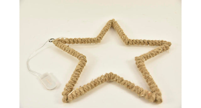 Jute touw ster 30x1,5cm met 15 led