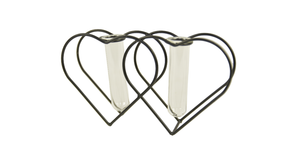 Metalen houder hart zwart met 2 reageerbuizen ''m'' 23x5x13cm