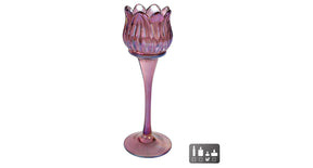Theelichthouder tulip s luster paars glas 7x7x16cm