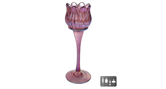Theelichthouder tulip s luster paars glas 7x7x16cm