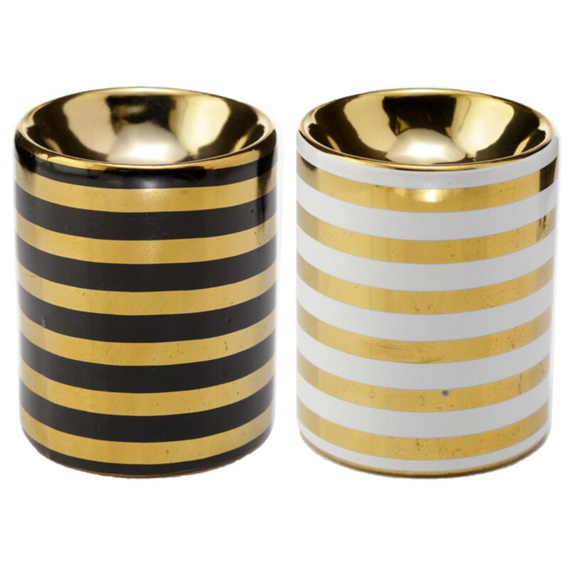 Eden Mini-Duftbrenner aus Keramik mit metallischen Goldstreifen – klein