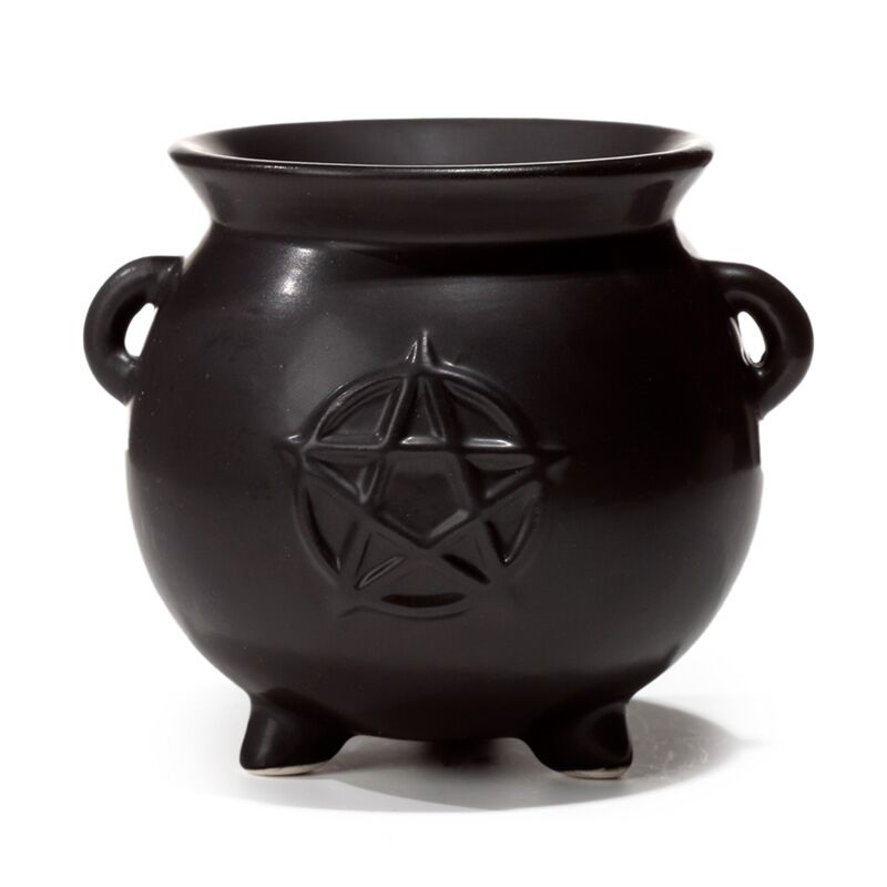Hexenkessel, Pentagramm, schwarzer Keramik-Duftbrenner