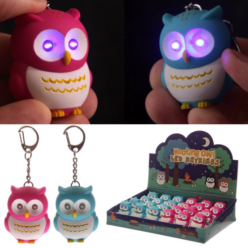 Rosa blau leuchtender Eulen-Schlüsselanhänger