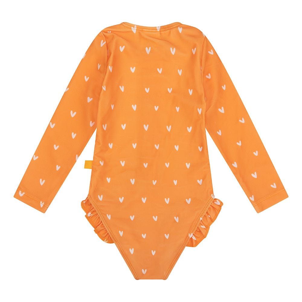 Orangenkuss | Orangefarbener UV-Badeanzug für Mädchen mit langen Ärmeln