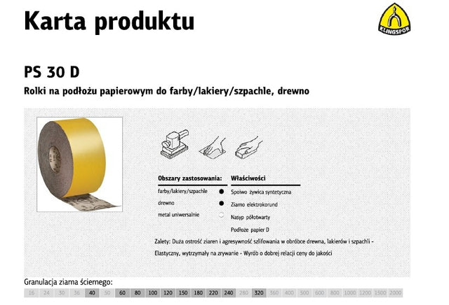 Klingspor papierrol 115mm ps30d p180 (50mb)