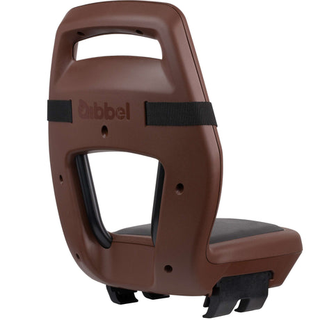 Qibbel Junior 6+ Fahrradsitz hinter Gepäckträgermontage – braun – inklusive Fußschutzplatten und Fußstützen
