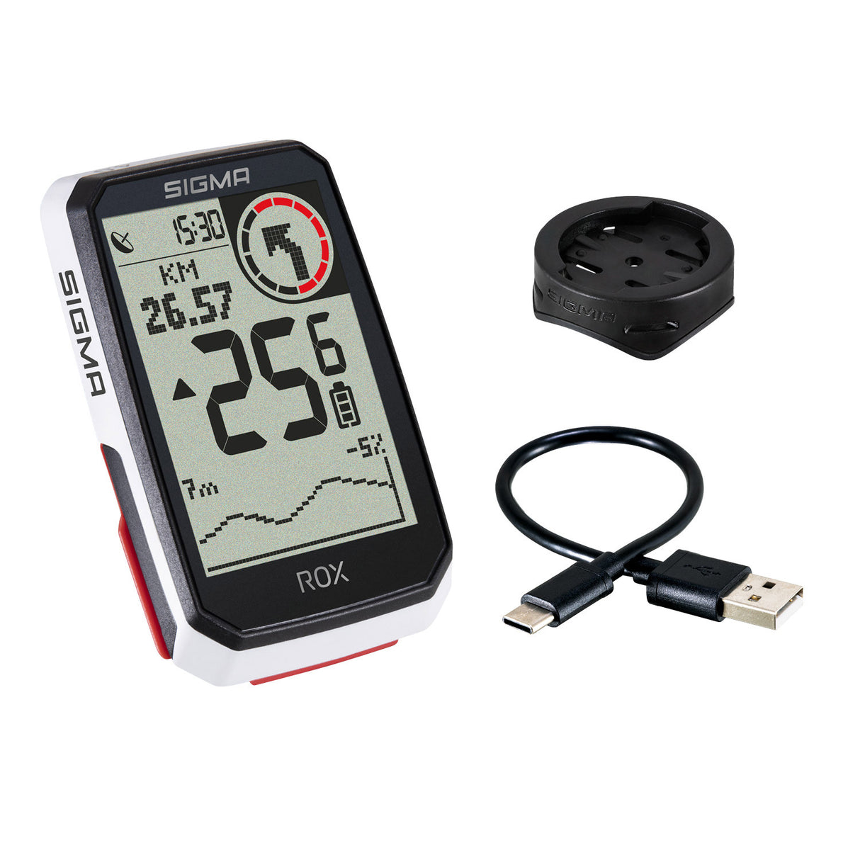 Sigma ROX 4.0 GPS SW White Standard Lenkhalter + USB-C Ladungskabel