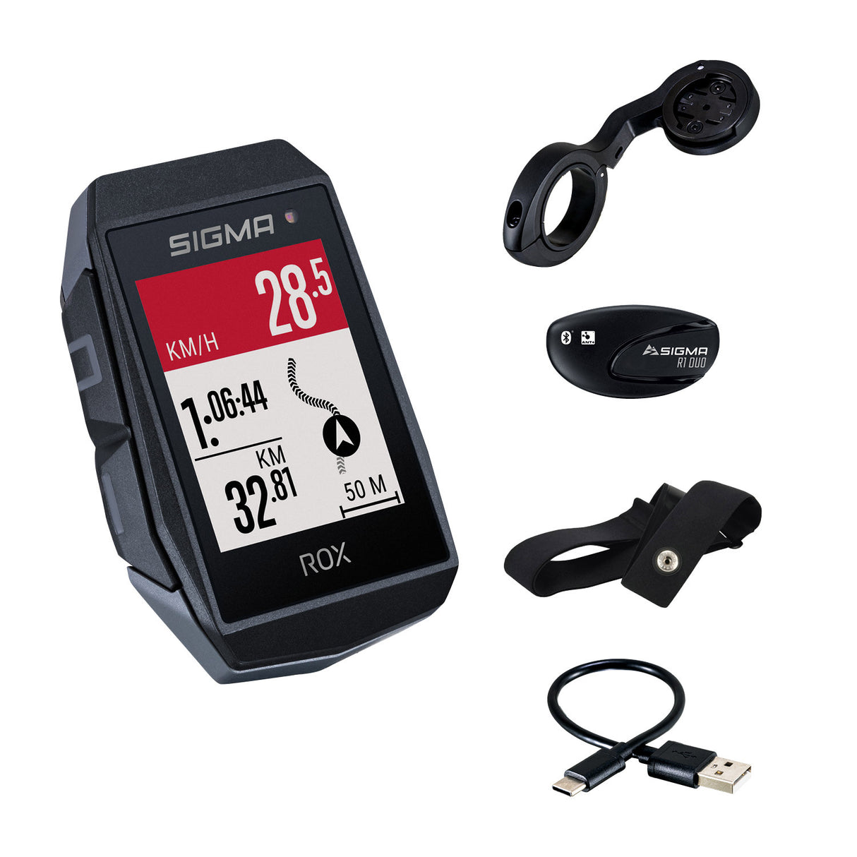 Sigma Rox 11.1 EVO GPS HR SET SET SW SW Kurzer Butler+Ant+BORST+USB-C