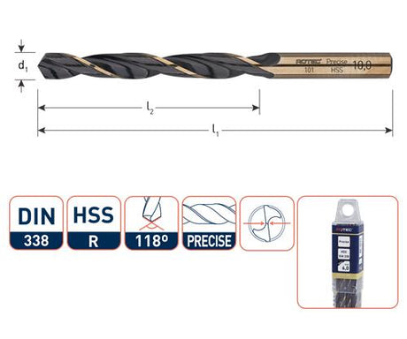 Rotec HSS-Spiralbohrer DIN 338n präzise 11,1 mm – 5 Stück – 1011110