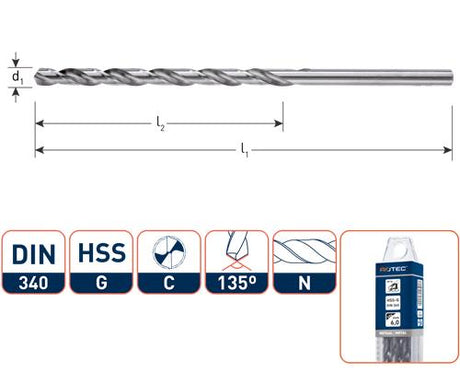 Rotec Spiralbohrer DIN340N 12,0 mm lang