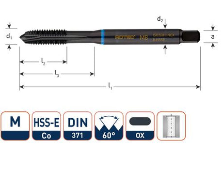 Rotec Maschinenhahn DIN371 M10 Edelstahl blind