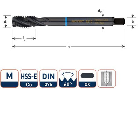 Rotec Maschinenhahn DIN376 M12 Edelstahl blind