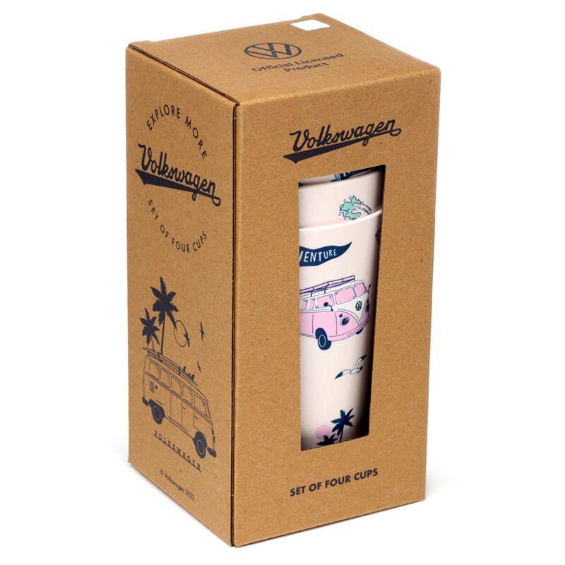 VW T1 Volkswagen Van Explore Set 4 nachhaltige Picknickbecher aus Rpet 450 ml