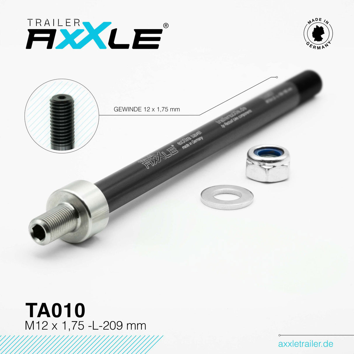 Bobike Radoxx Pflanzenachse für Anhänger M12X1.75 209 mm