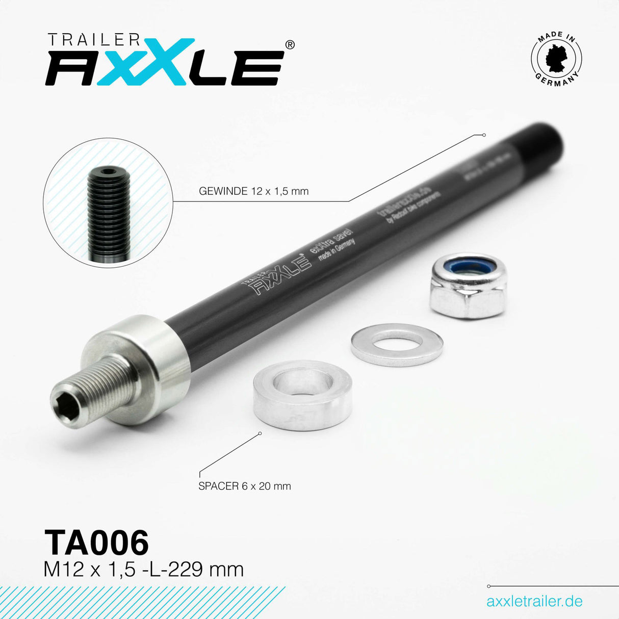 Bobike Radoxx Planseachse für Anhänger M12X1.50 229 mm